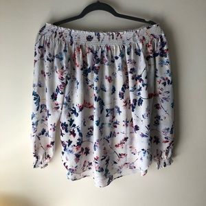 multicolor floral off the shoulder shirt